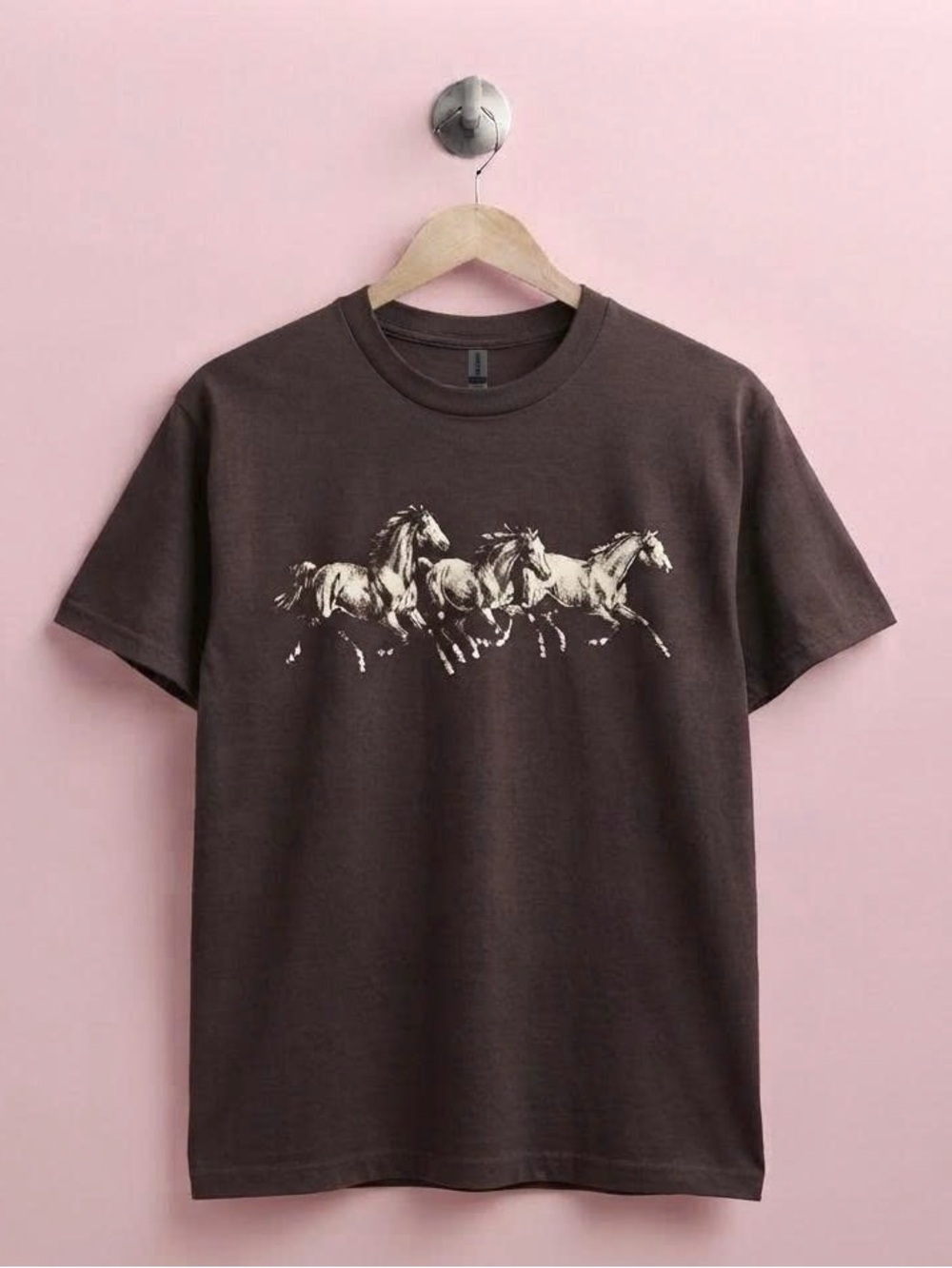Wild Running Horses Graphic Tee Dark Brown Western Shirt